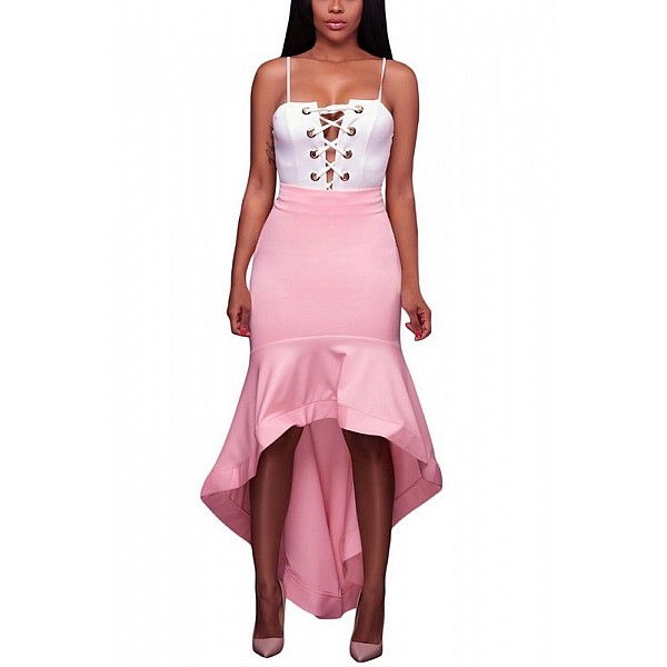 Dámská asymetrická růžová sukňa