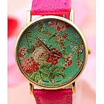 Dámské květované hodinky - růžové