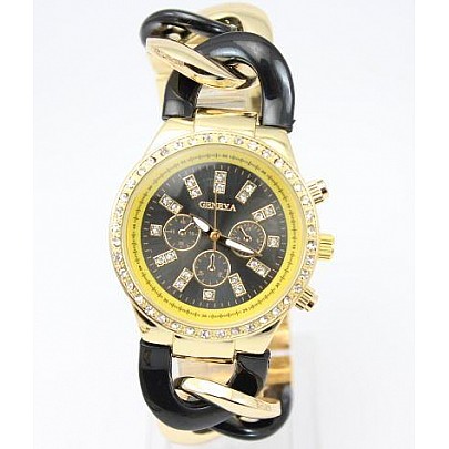 Dámské hodinky Geneva - náramek řetěz Gold Black
