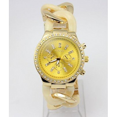 Dámské hodinky Geneva - náramek řetěz Gold Beige