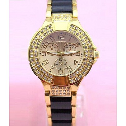 Dámské vykládané hodinky Geneva - zlaté Black