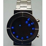 LED hodinky stříbrný řemínek - modré