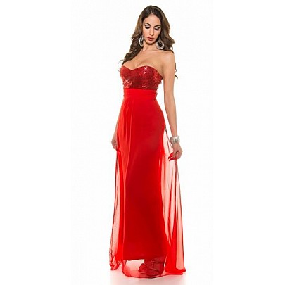 Dlouhé trendy šaty s flitry - červené