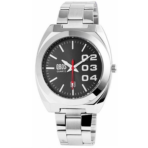 Pánské kovové hodinky QBOS stříbrné černé