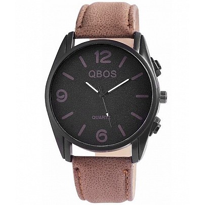 Pánské hodinky QBOS hnědé Basic Black