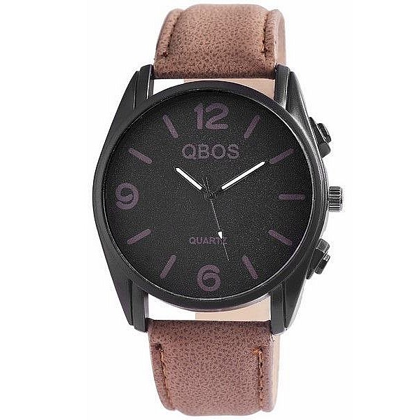 Pánské hodinky QBOS hnědé Basic Black