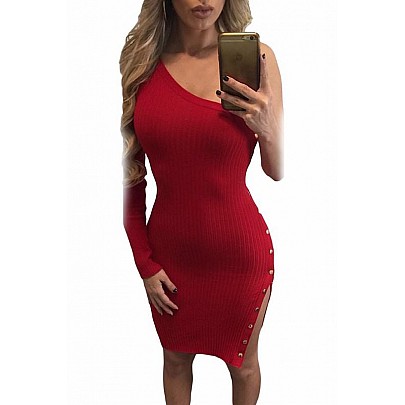 Bodycon šaty Stasia - červené s rukávem 