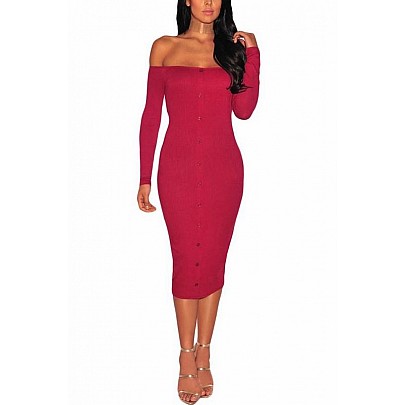 Bodycon šaty s knoflíky Rena - červené