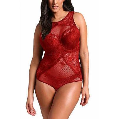 Krajkové plus size body Blair - červené