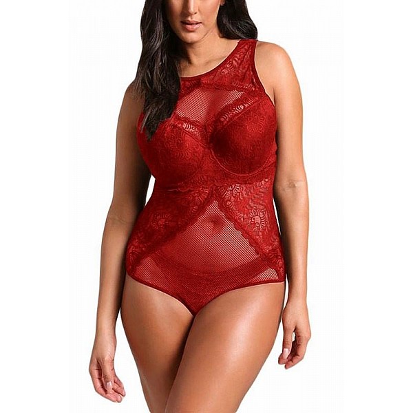 Krajkové plus size body Blair - červené