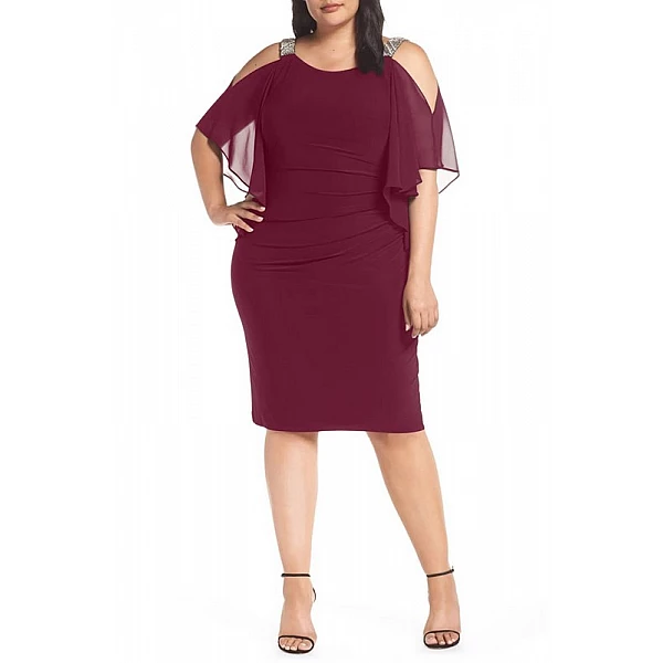 Dámské bordové plus size midi šaty Vicenza Dámské bordové plus size midi šaty Vicenza