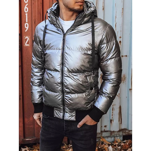Stylová stříbrná pánská zimní bunda VTX3948