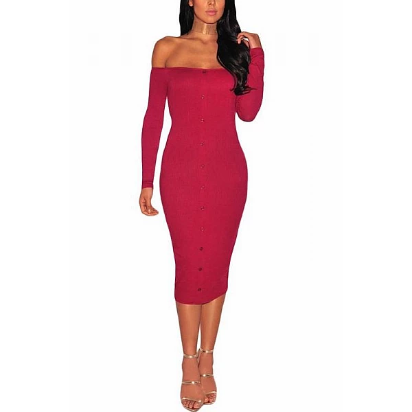 Bodycon šaty s knoflíky Rena - červené Bodycon šaty s knoflíky Rena - červené