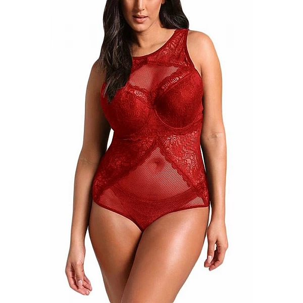 Krajkové plus size body Blair - červené Krajkové plus size body Blair - červené