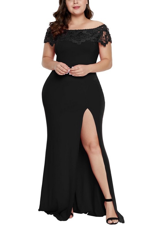 Dámské černé plus size společenské šaty Amadea
