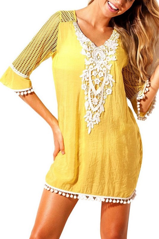 Plážové šaty s krajkou - žluté