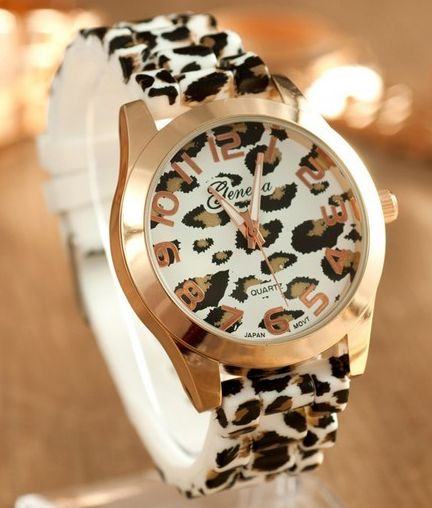Dámské hodinky Geneva Leopard - bílé
