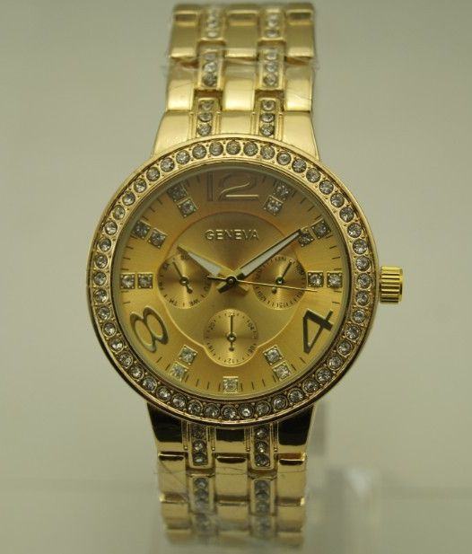 Dámské hodinky Diamond s vykládaným náramkem - zlaté