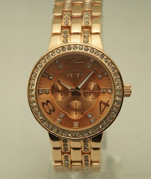 Dámské hodinky Diamond s vykládaným náramkem - zlaté Rose Go