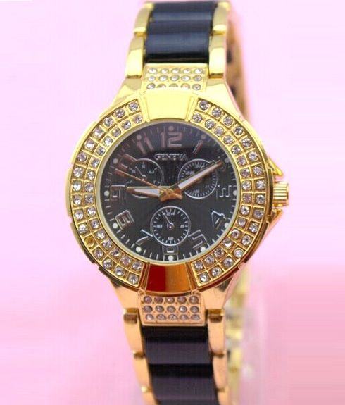 Dámské vykládané hodinky Geneva - zlaté All Black