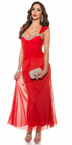 Dlouhé trendy červené šaty s kamínky Novah