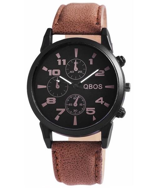 Pánské hodinky QBOS hnědé Black