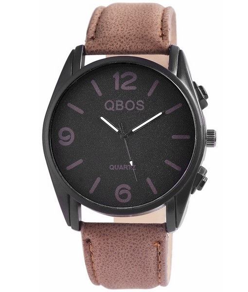 Pánské hodinky QBOS hnědé Basic Black