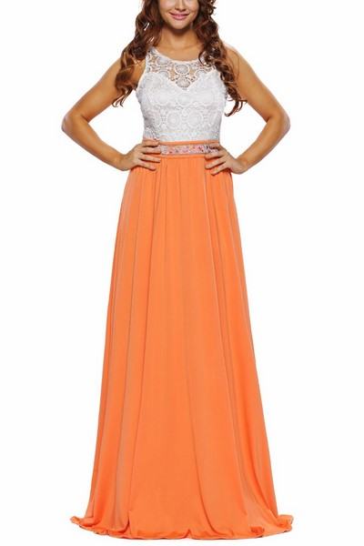 Maxi šaty s krajkou - bílé oranžové