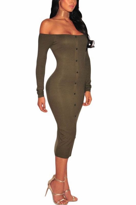 Bodycon šaty s knoflíky Rena - zelené