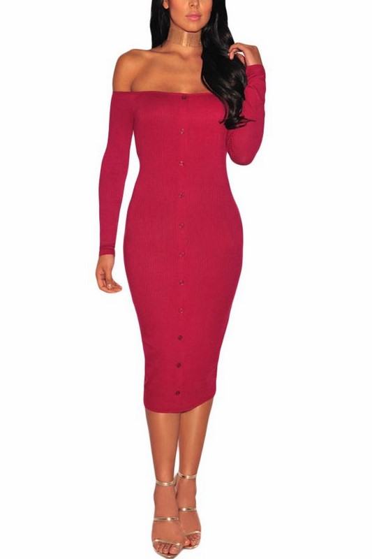 Bodycon šaty s knoflíky Rena - červené