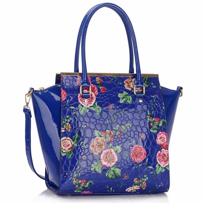 Dámská květovaná kabelka modrá