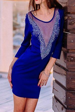 Dámské modré šaty s aplikací Maryl