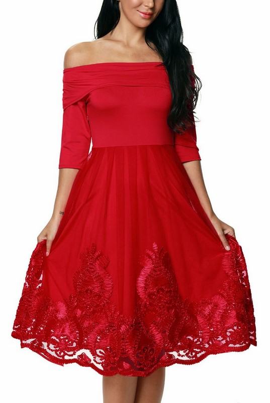 Červené dámské šaty s aplikací Coleta -krajkové