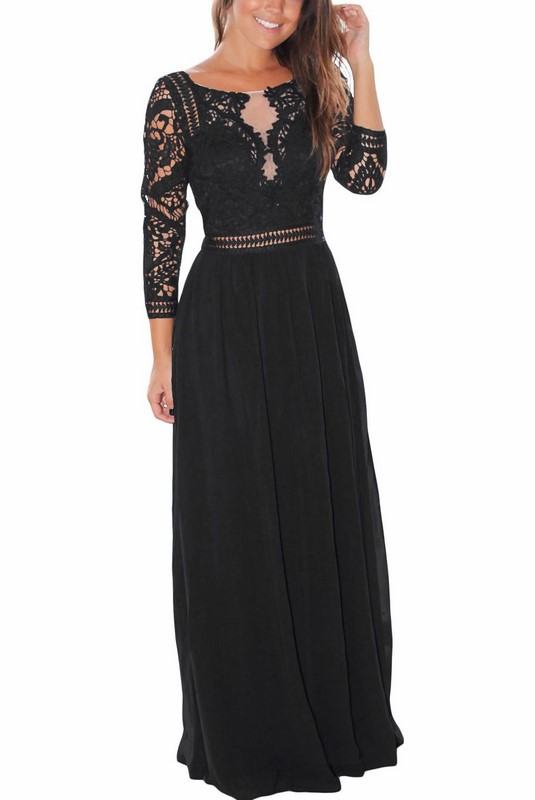 Dlouhé dámské černé šaty s krajkou Marissa