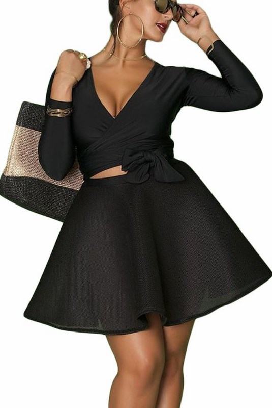 Černý dámský plus size set top + sukně Bianca