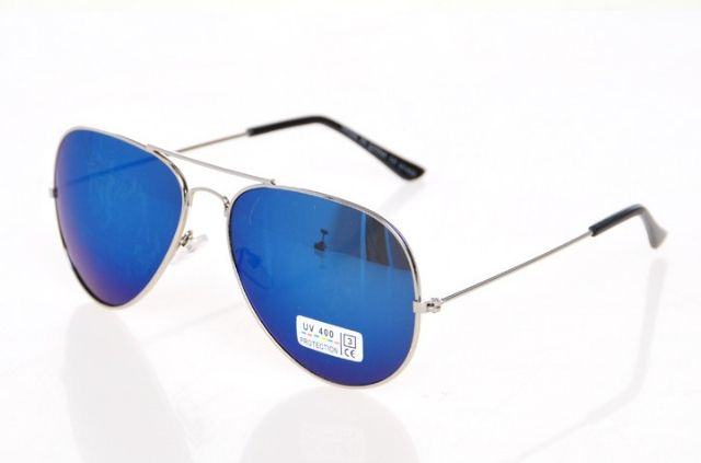 Sluneční brýle AVIATOR - pilotky stříbrný kovový rám BLUE
