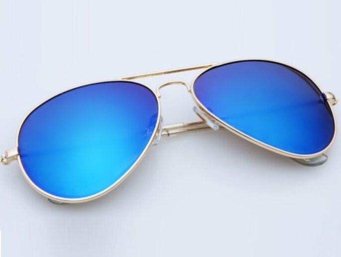 Sluneční brýle AVIATOR - pilotky zlatý kovový rám modré skla