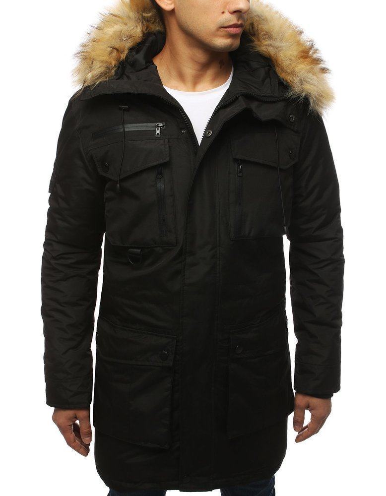 Pánská zajímavá černá zimní bunda s kapucí tx3045