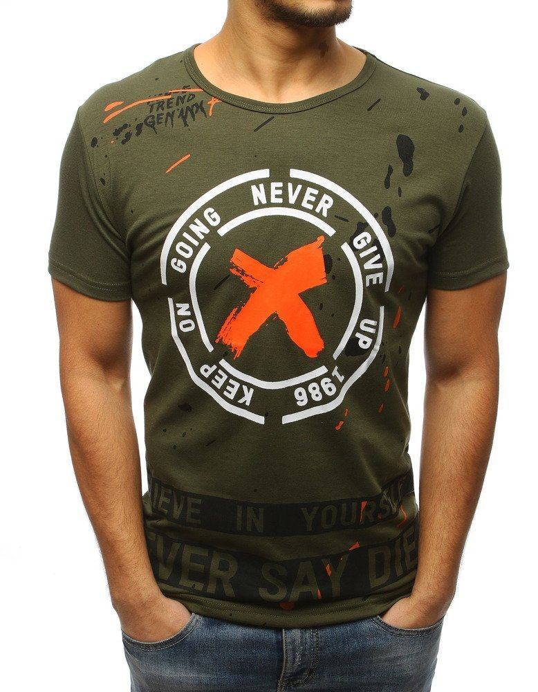 Pánské trendové tričko zelené s potiskem rx3079