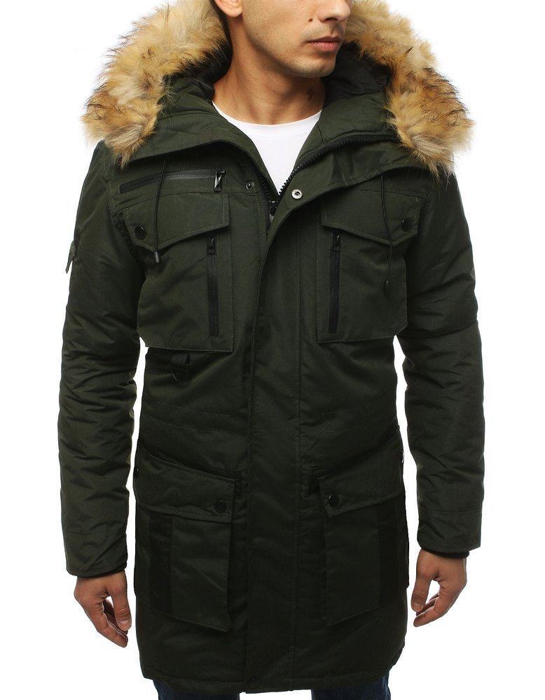 Pánská zajímavá zelená zimní bunda s kapucí vtx3046