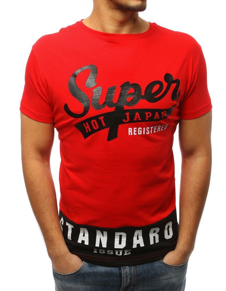 Trendové červené pánské tričko s nápisem rx3016