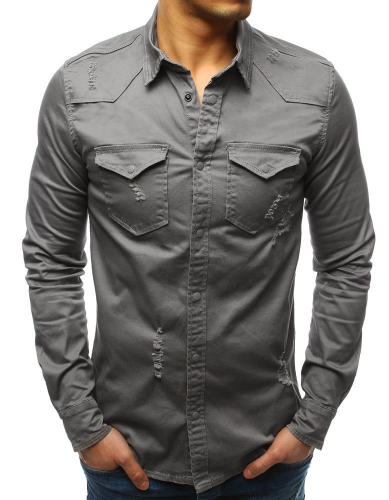 Moderní pánská košile tmavě šedá dx1723