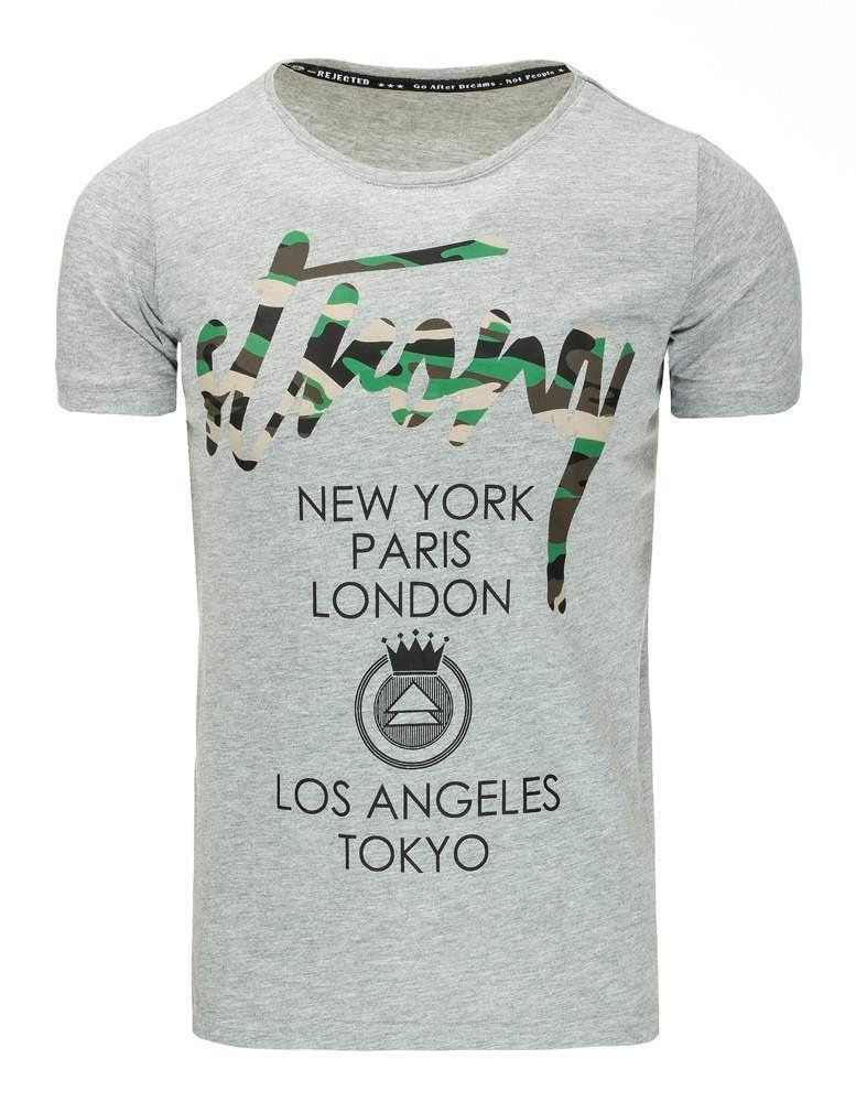 Trendové pánské tričko s nápisy - šedé rx2190