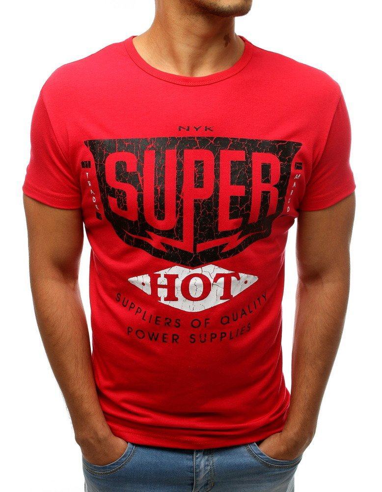 Červené pánské jednoduché tričko s nápisem rx3521