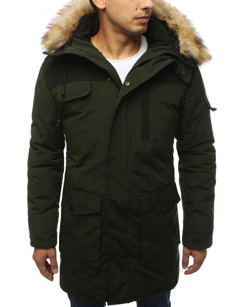 Pánská teplá zimní bunda zelená s kapucí tx3035