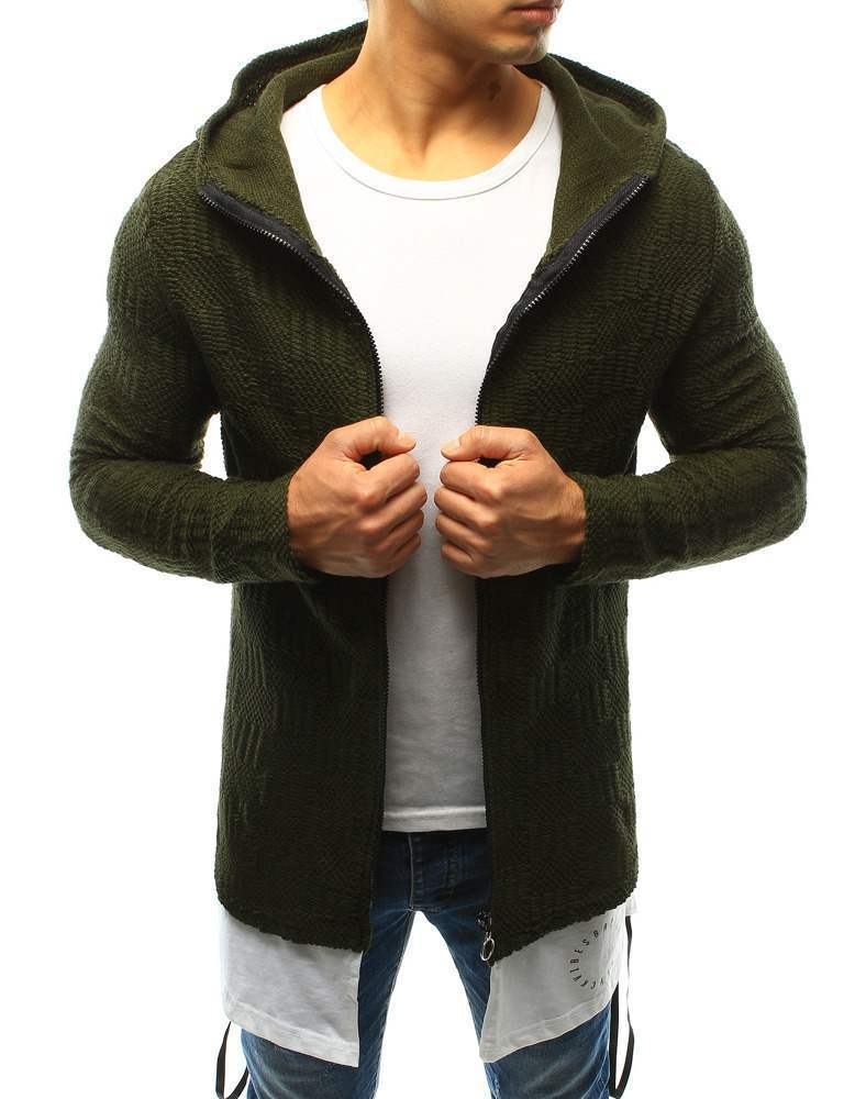 Pánský zelený svetr s kapucí wx0920