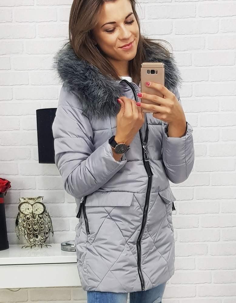 Zimní dámská bunda s kapucí - šedá vty0364