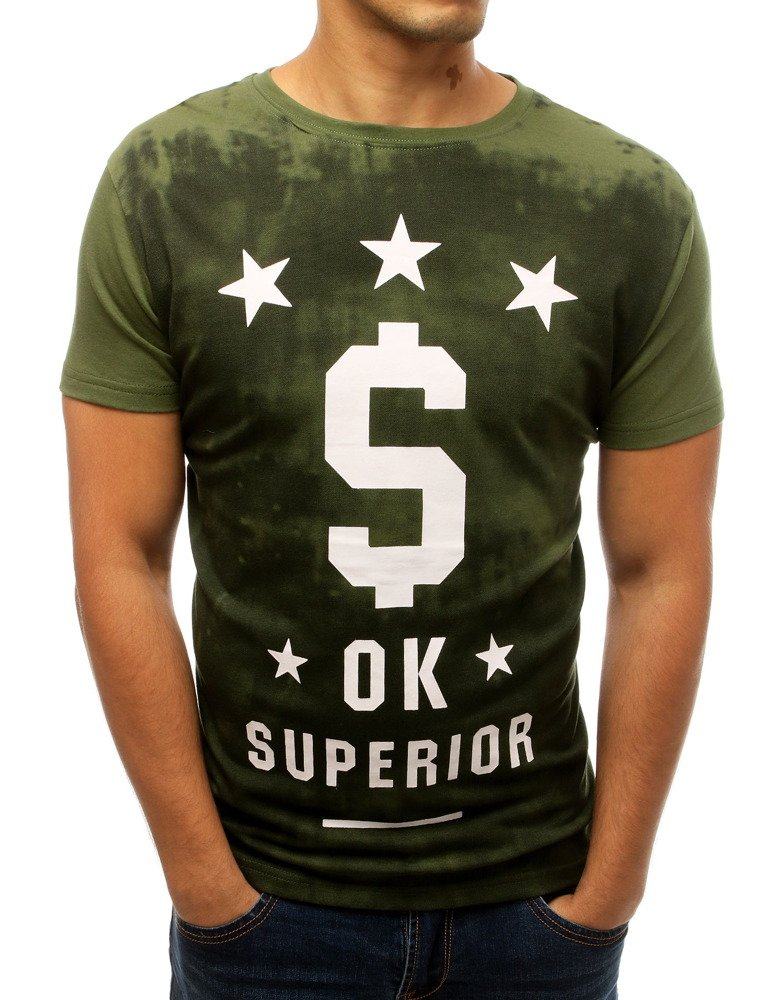 Zelené pánské jednoduché tričko s potiskem rx3787