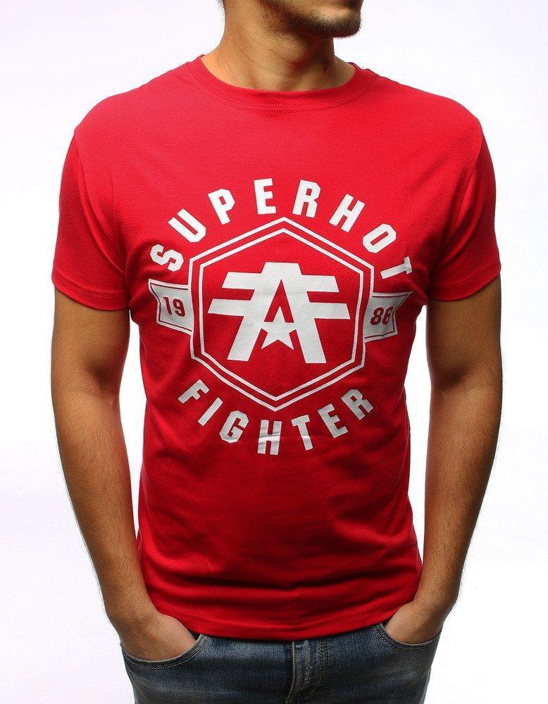 Trendové červené pánské tričko s nápisem a potiskem rx2978