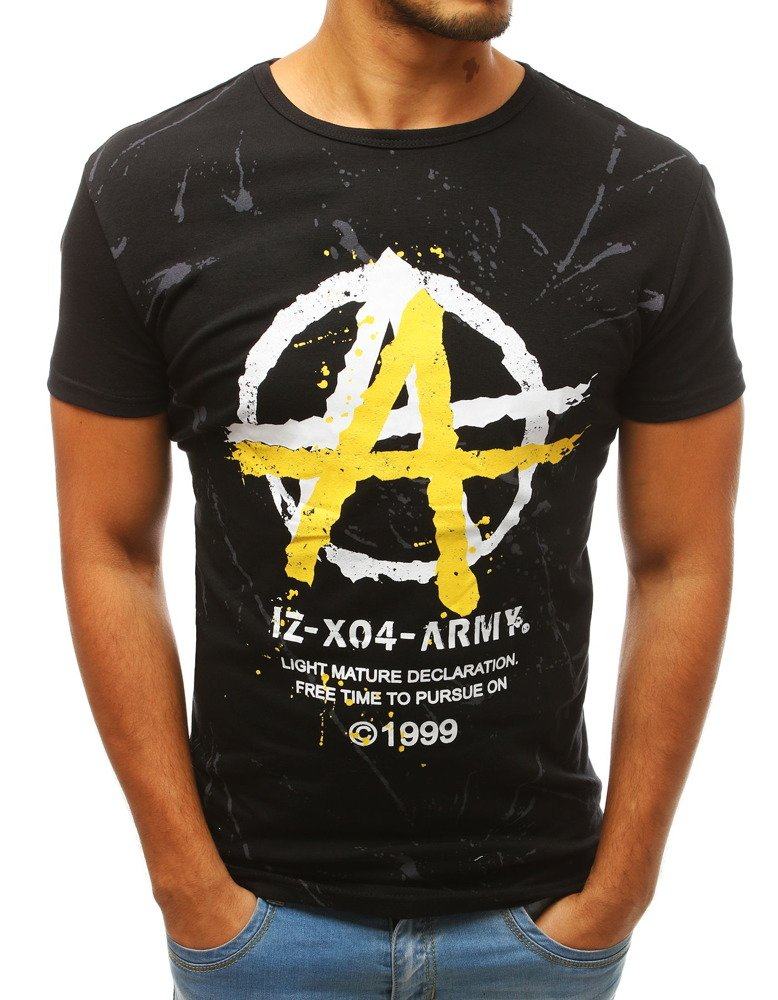 Pánské jednoduché tričko černé s nápisem a potiskem rx3814